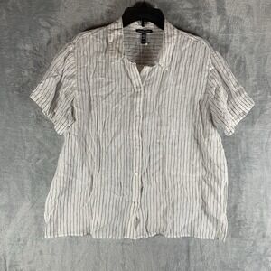 Eileen‎ Fisher Women's Button Up Top Short Sleeve Pinstripe XL Organic Linen